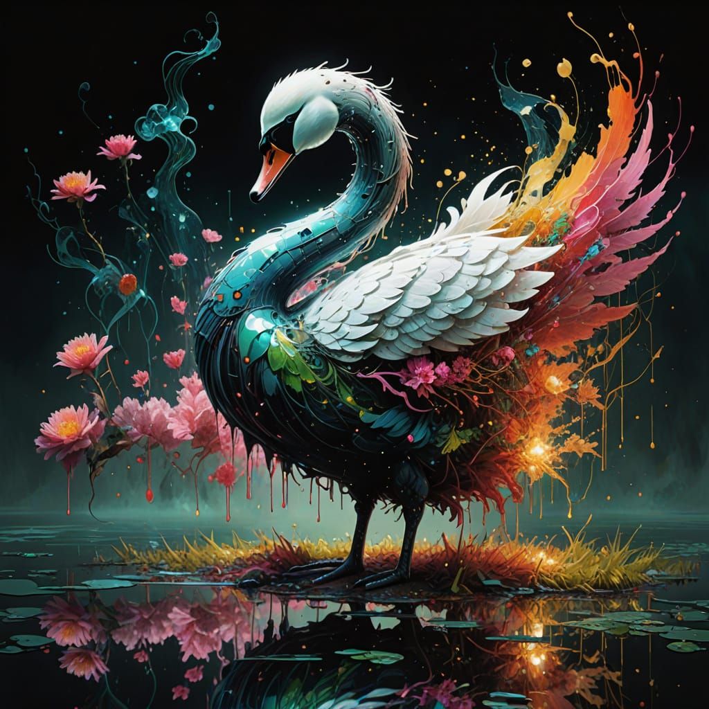 Ethereal Swan on Mirror Lake Digital Art