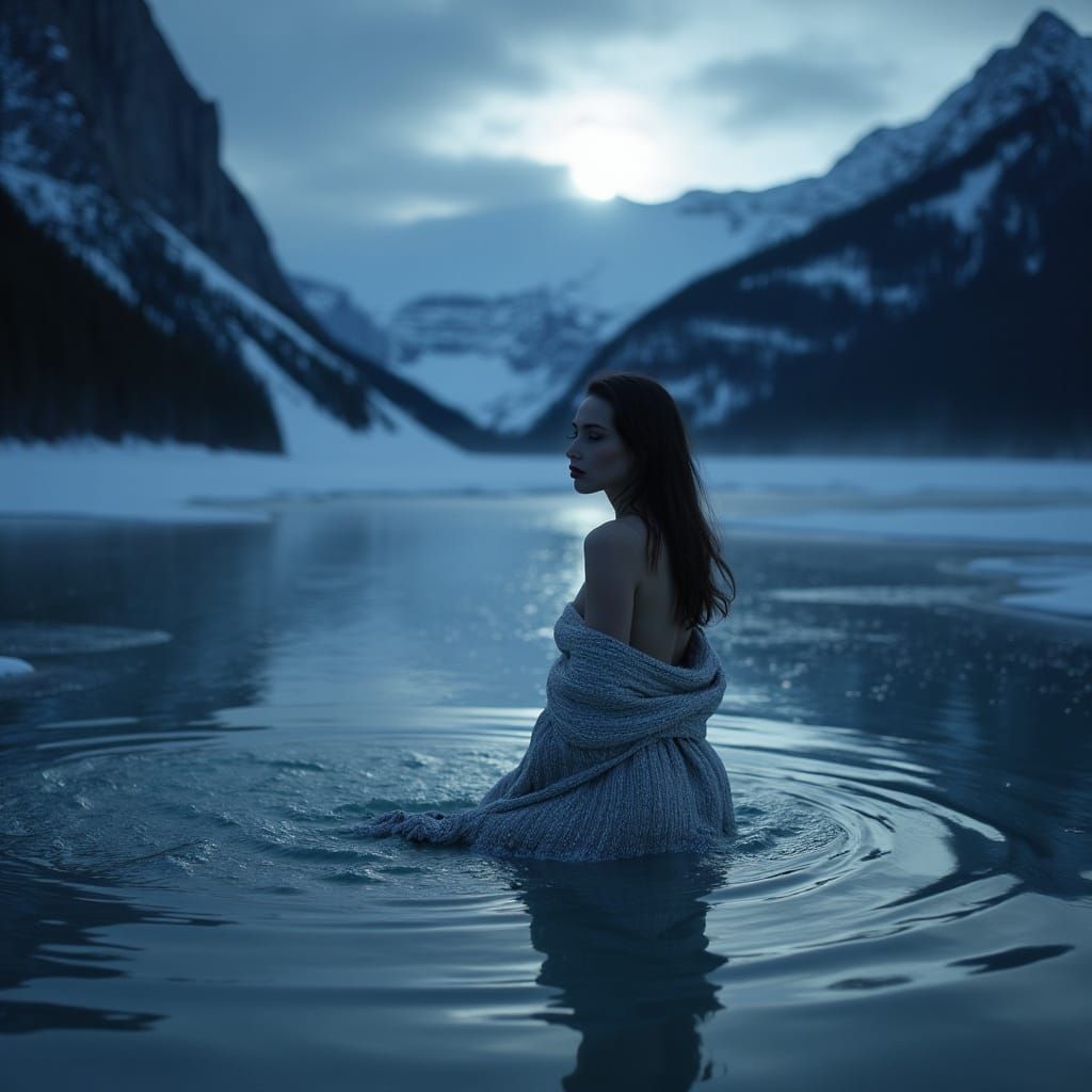 Serene Crystal Lake at Full Moonlit Night in a Dreamy Landsc...