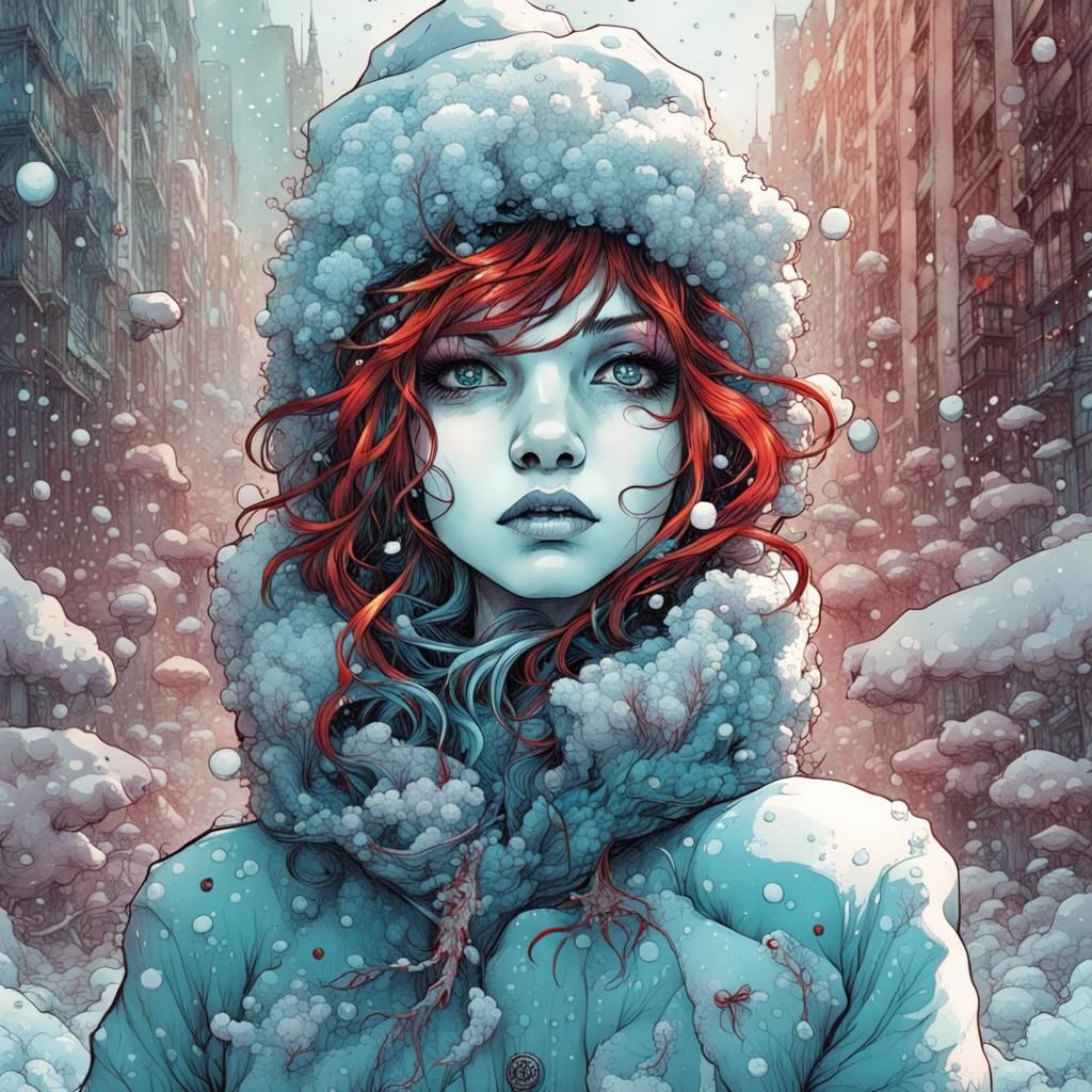 Snowman Survives Blizzard: Psychedelic Mixed Media Art