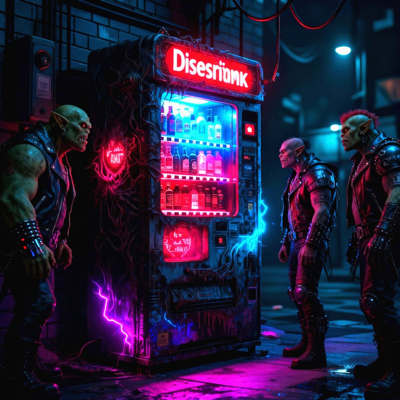 Dieselpunk Alcohol Vending Machine with Cyberpunk Orks