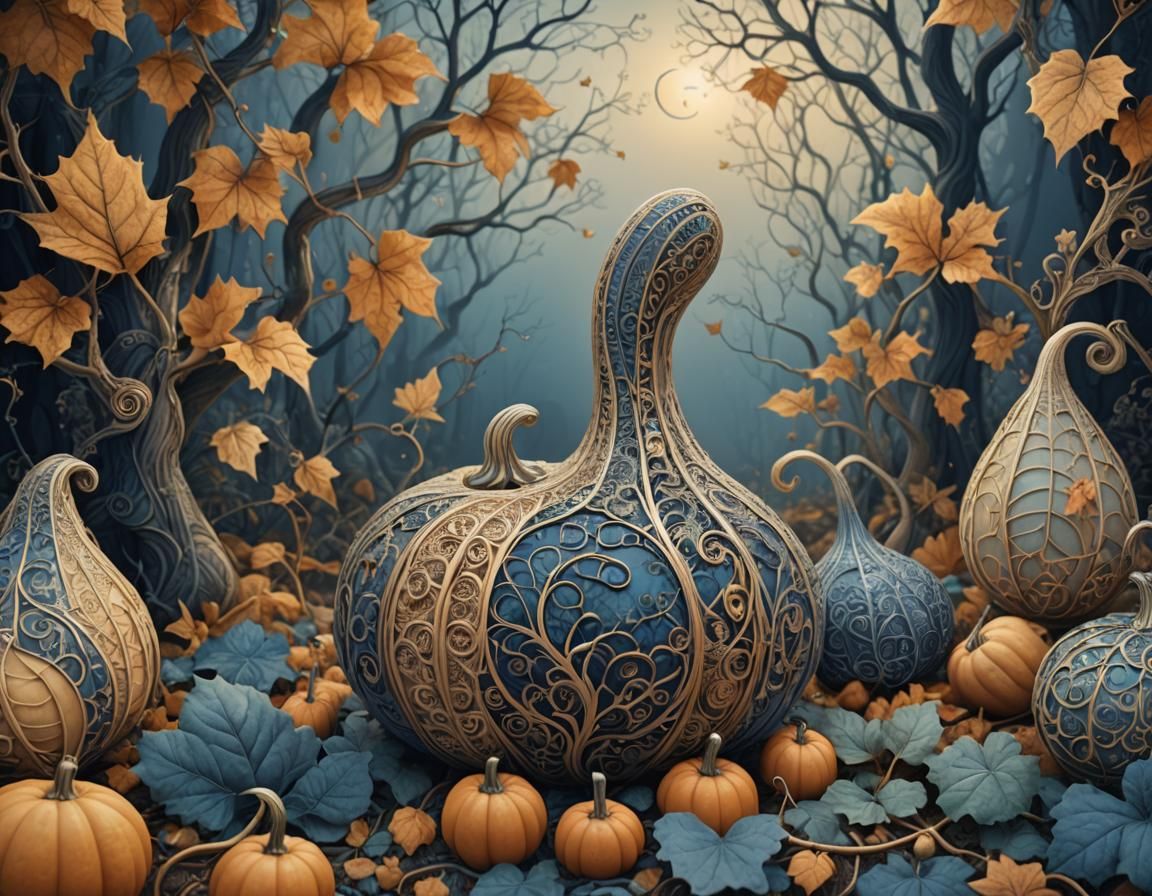Enchanted Forest Autumn Gourd with Zentangle Art