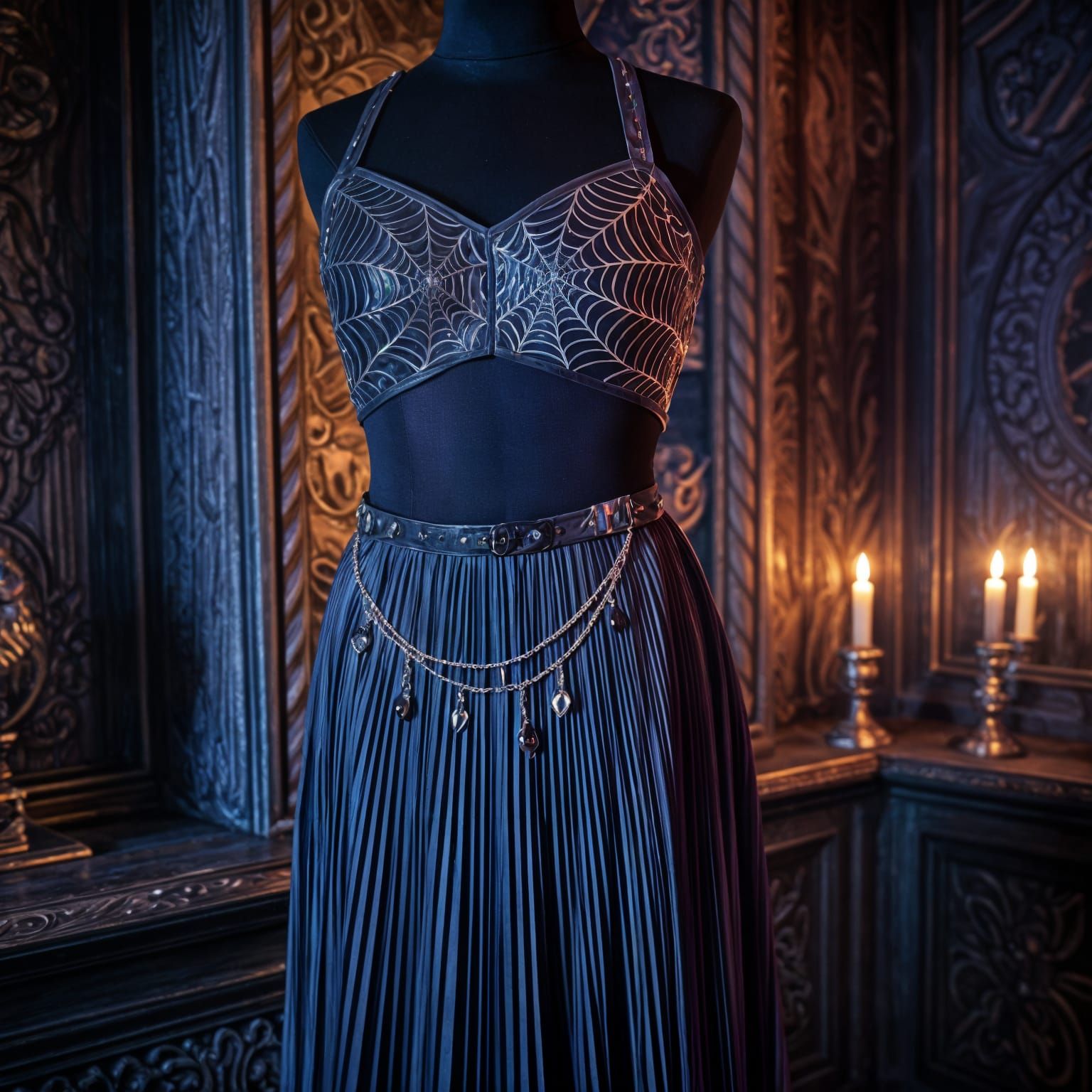 Drow Costume with Moth-Wing Skirt and Spiderweb Straps