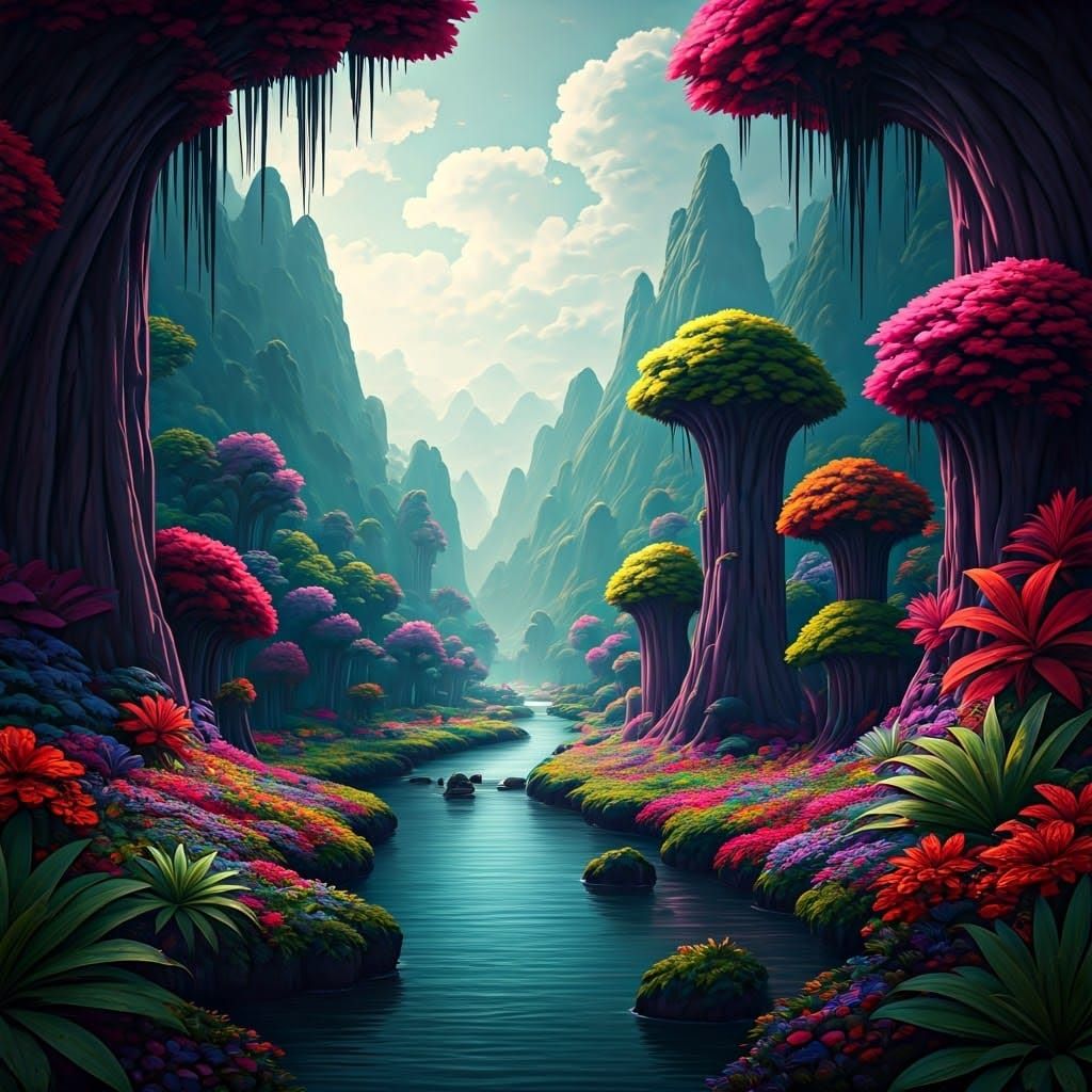 Fantastical River Valley in Vibrant Colors