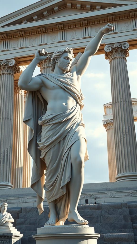 Epic White Marble Statue in Ancient Temple Setting