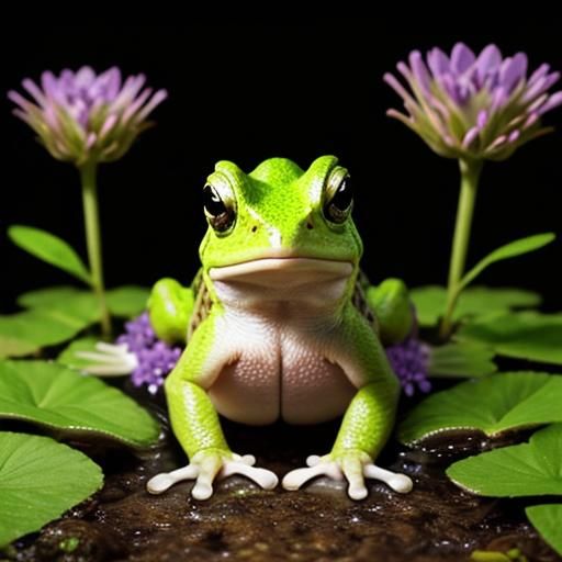 Mint Green Toad with Floral Back in Forest