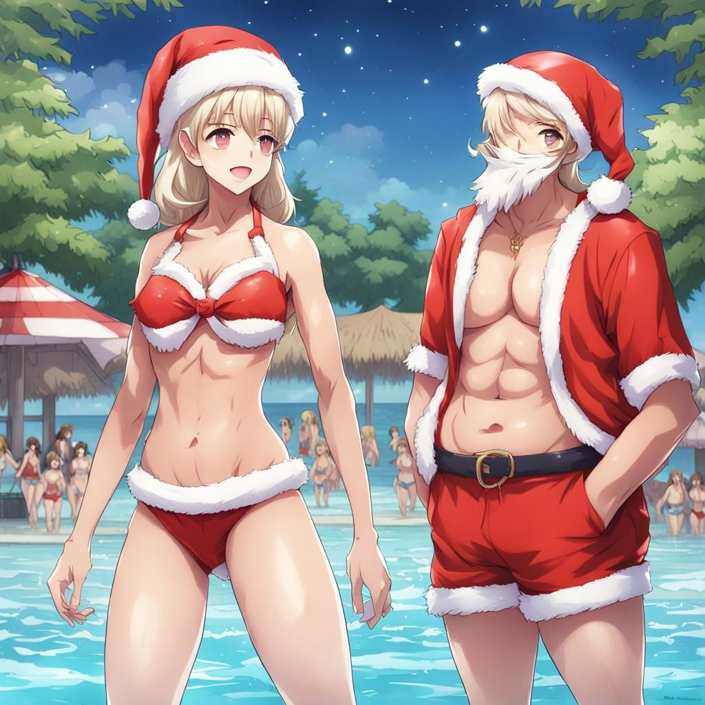 Santa and Mrs. Claus on Holiday in Anime Style