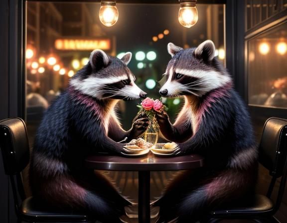 Two Raccoons having a nice meal for a change