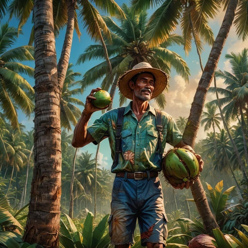 Hyperrealistic Coconut Harvest in Vivid Detail