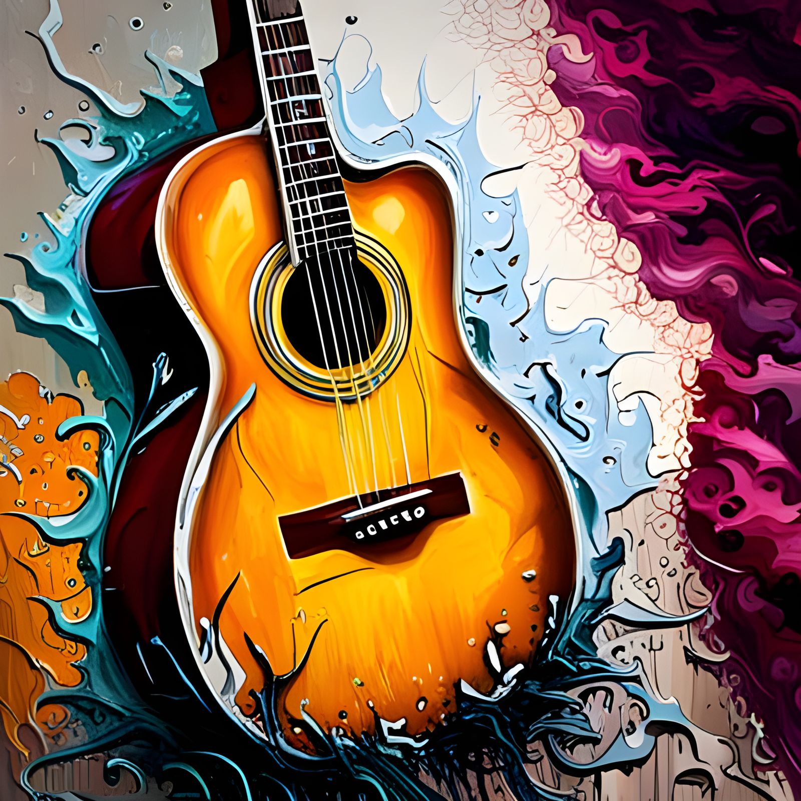 Colorful Graffiti Art of an Old Acoustic Guitar