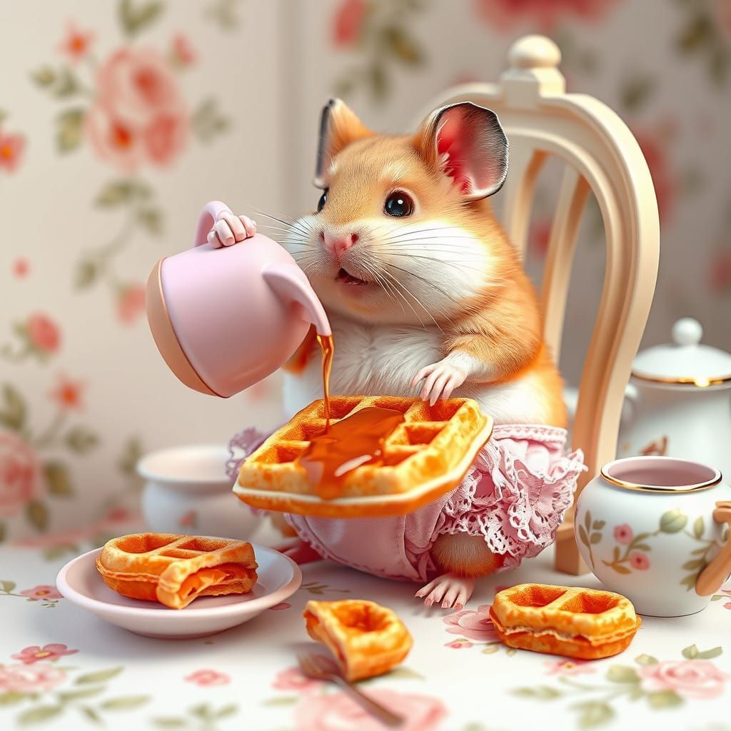 Whimsical Breakfast Scene in Pastel Pink with Intricate Lace