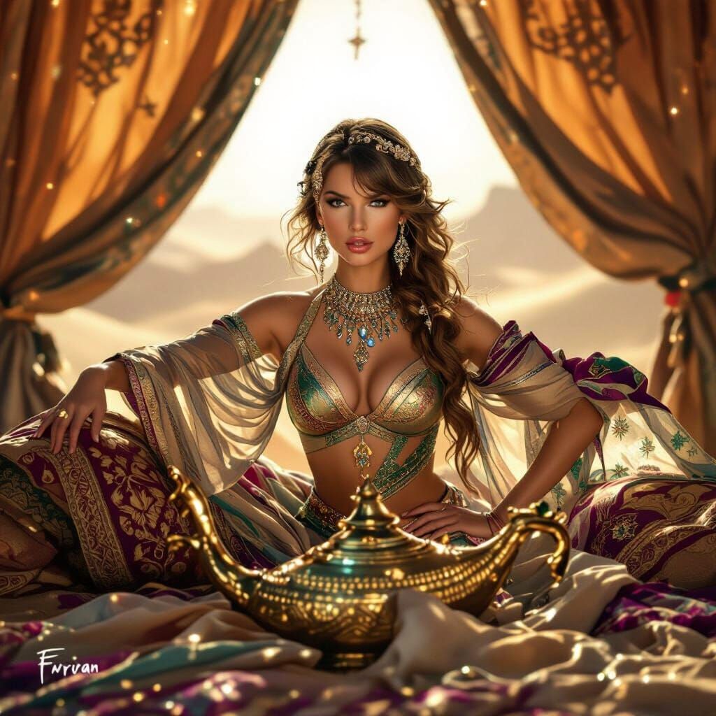 Taylor Swift as Arabian Genie in Jewel-Toned Silks