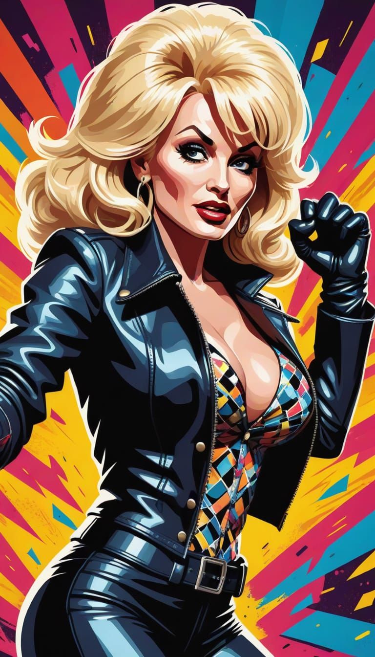Dolly Parton as Action Hero in Retro Pulp Style