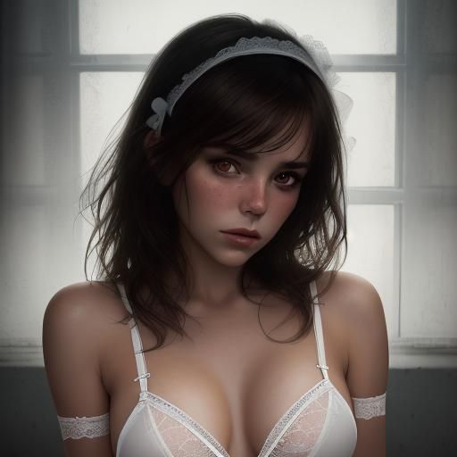 Brunette in White Lace: Close-Up Portrait