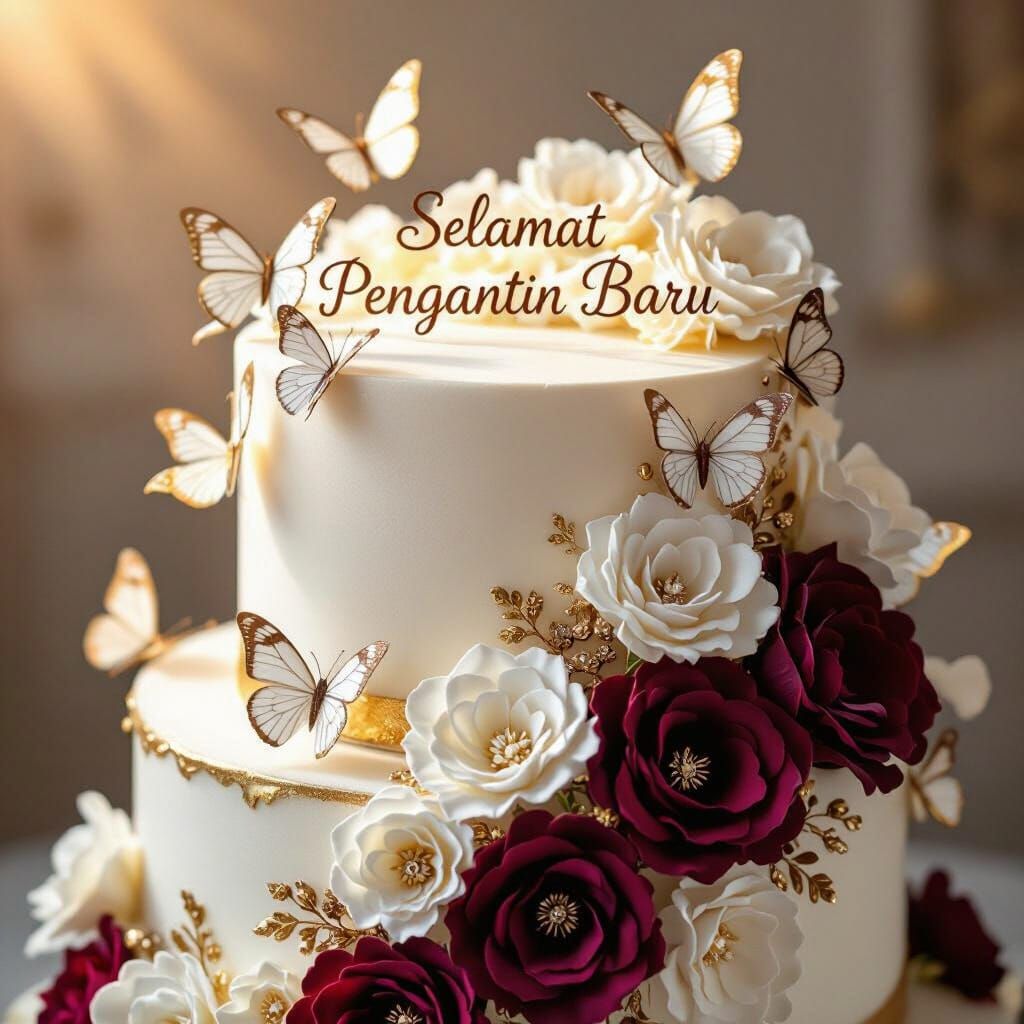 Elegant Wedding Cake with Butterflies and Flowers