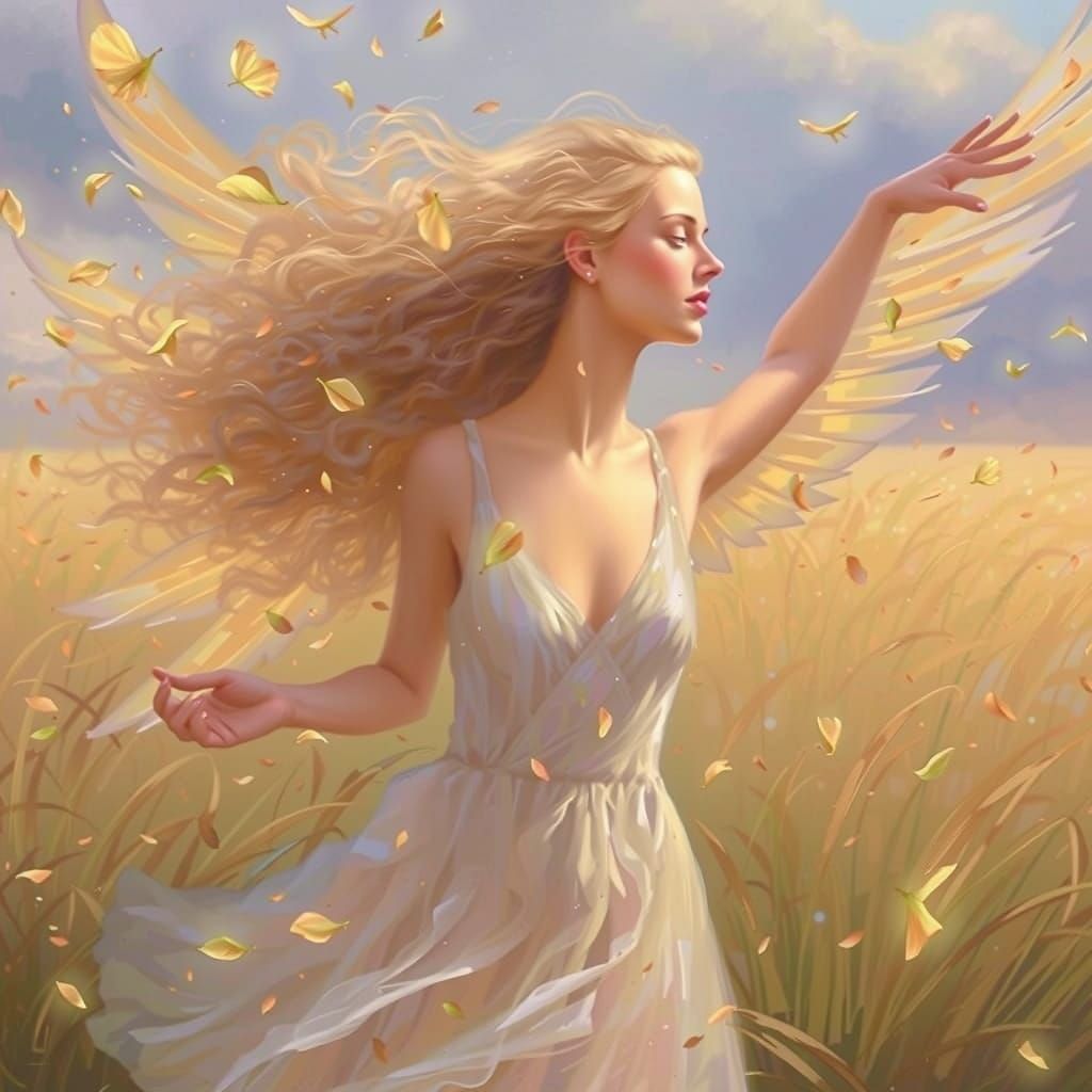 Golden Haired Woman Dances with Nature, Art Nouveau