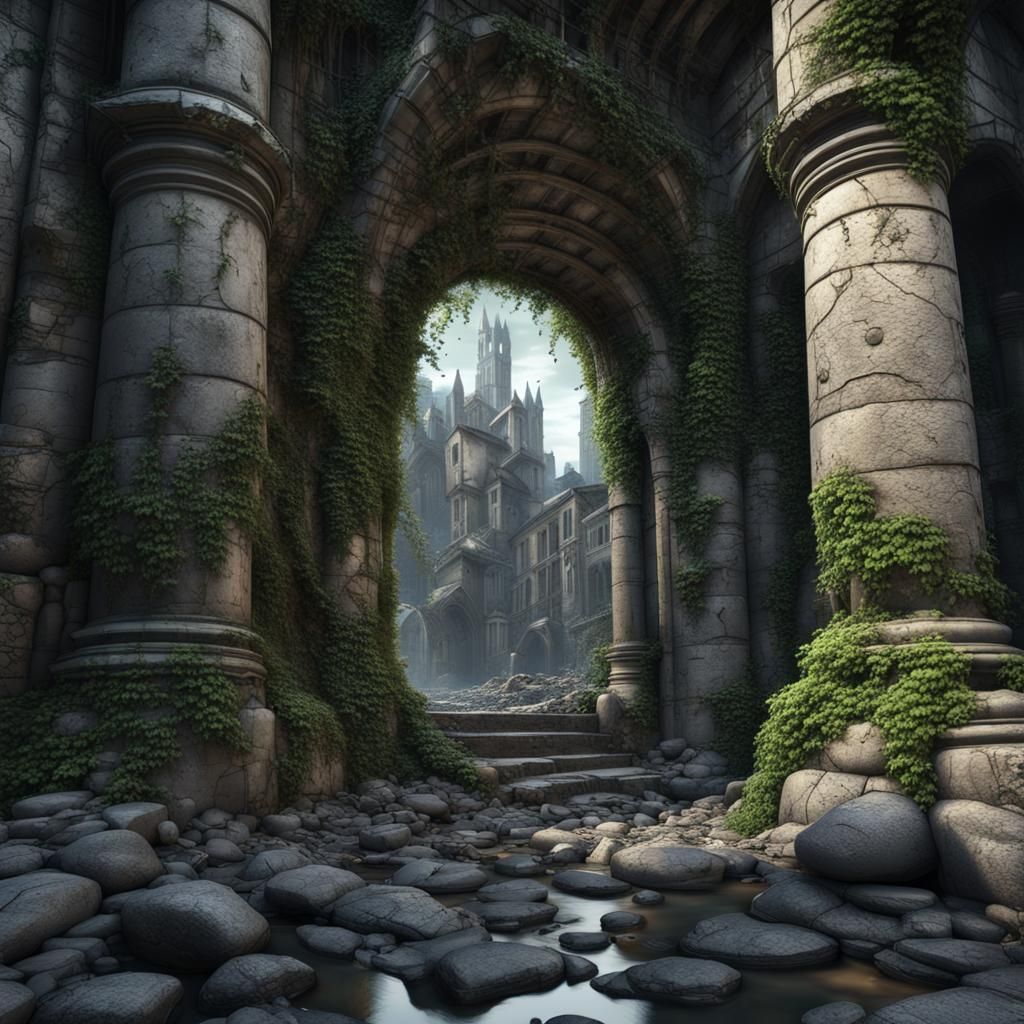 Three Moons Over Medieval City Ruins