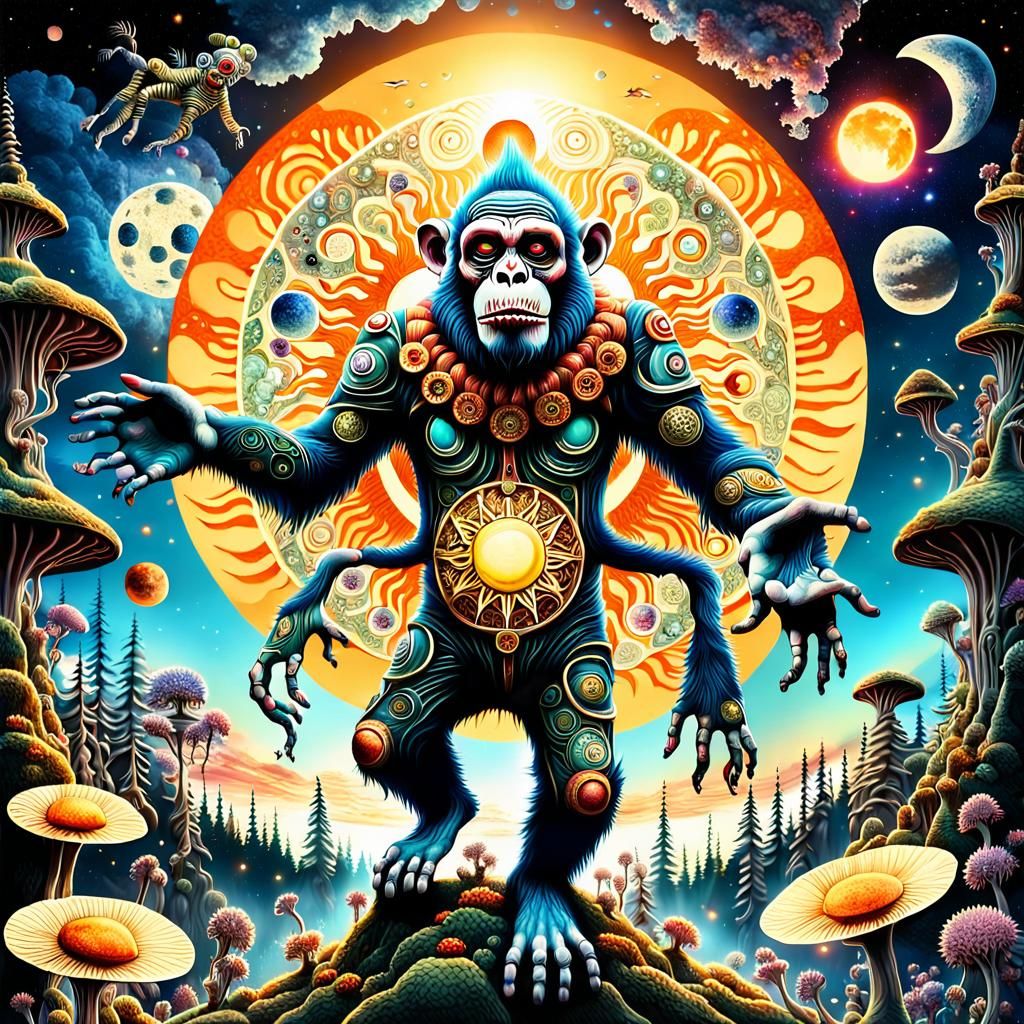 Surrealist Transhumanist Dreamscape with Celestial Elements