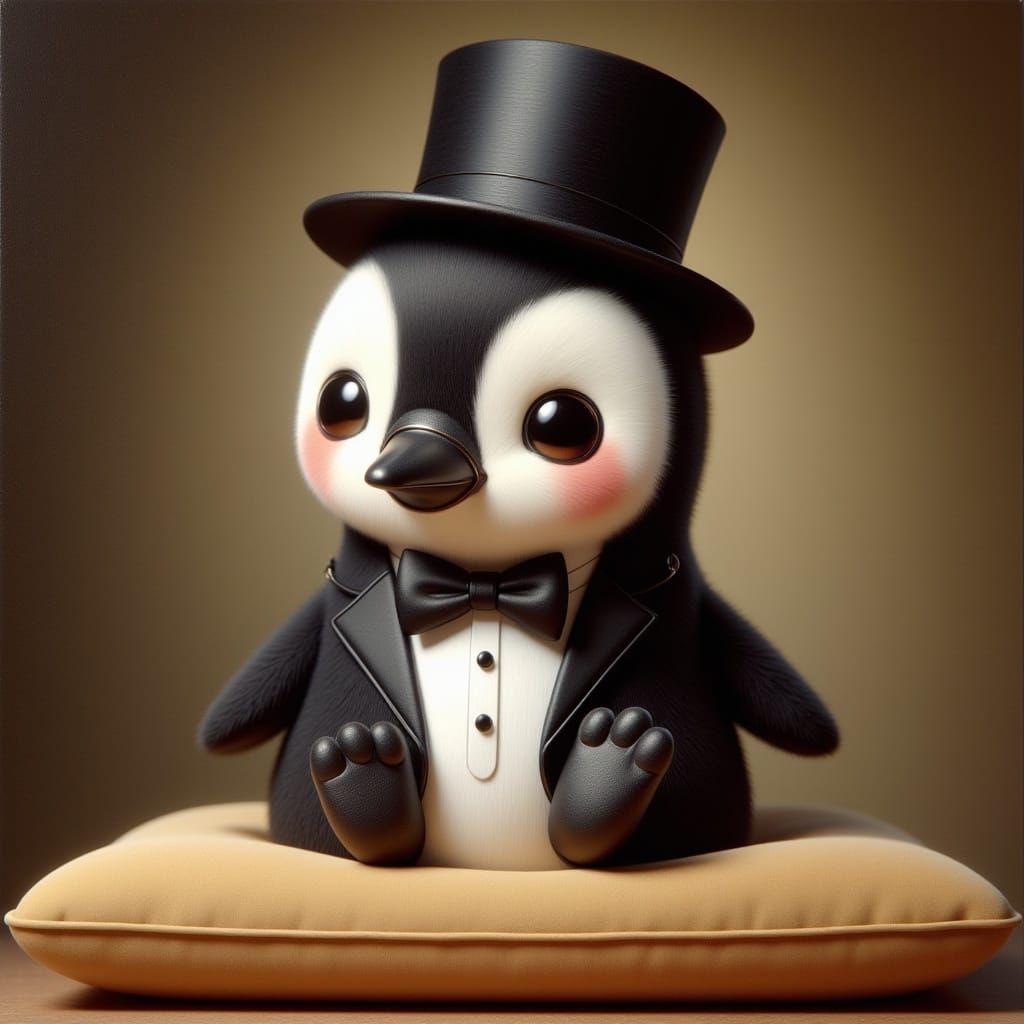 Penguin in Tuxedo Oil Painting, Vermeer Style