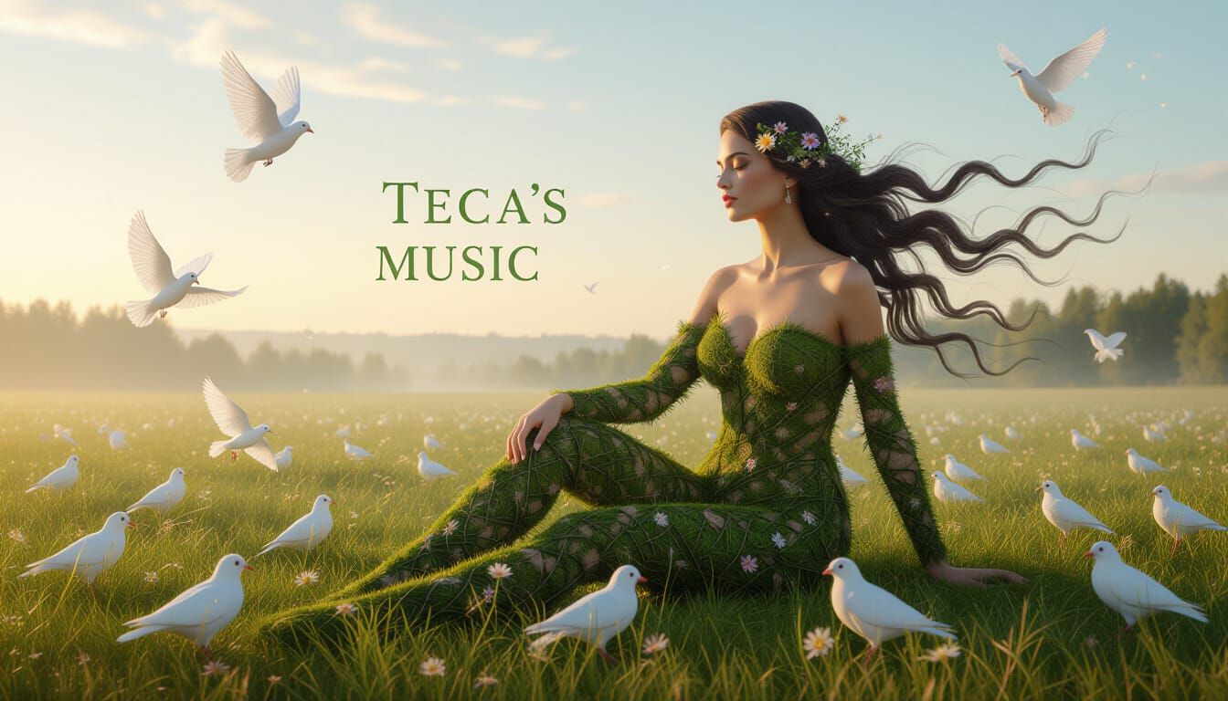 Ephemeral Land Art: Female Form in Lupinus Flower Field