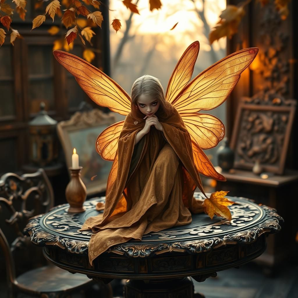 Autumn Fairy on Still Life Table in Classical Style