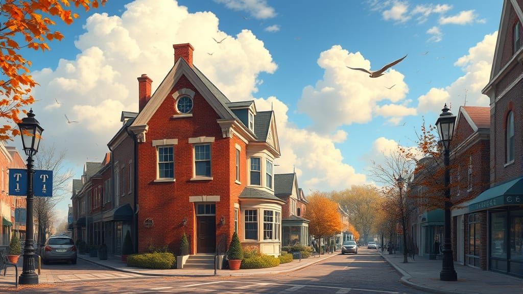 Charming Brick Townhouse on Autumn City Street
