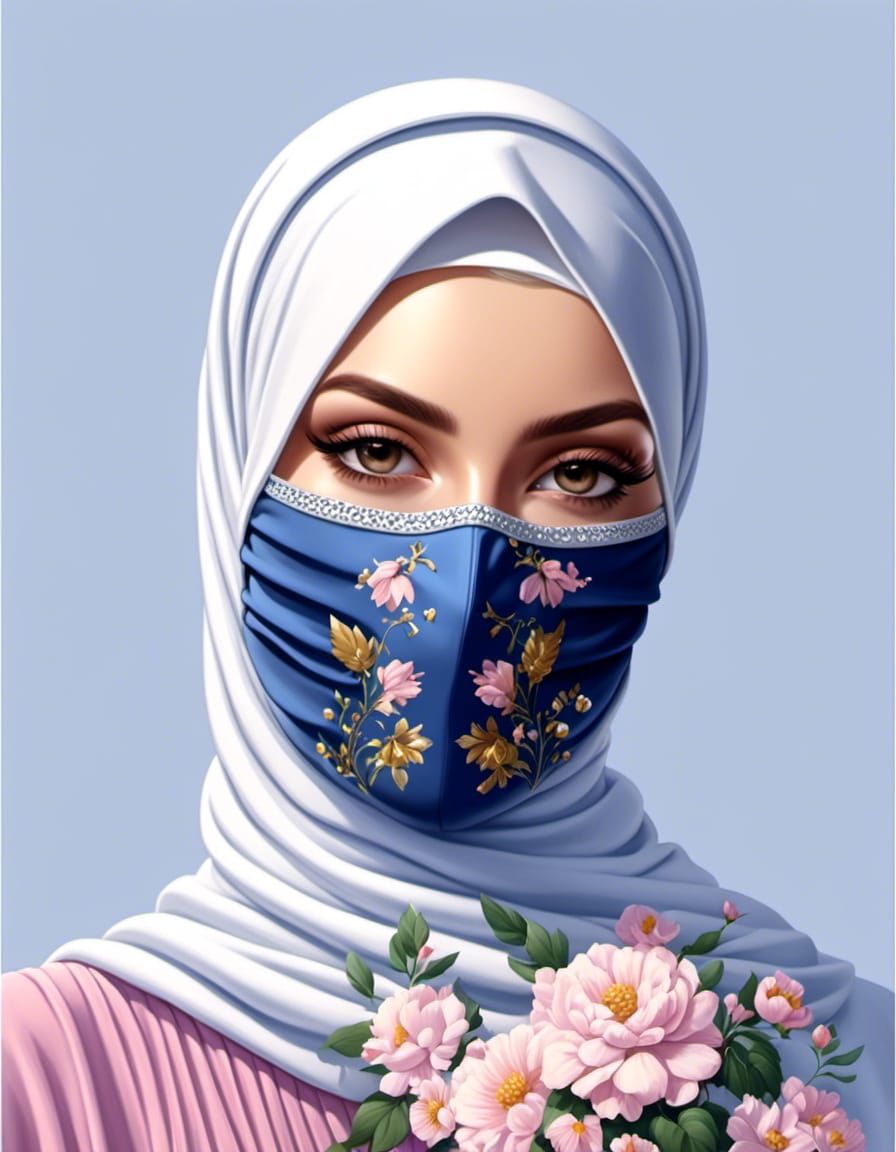 Woman in Hijab in Forest Garden, Oil Painting