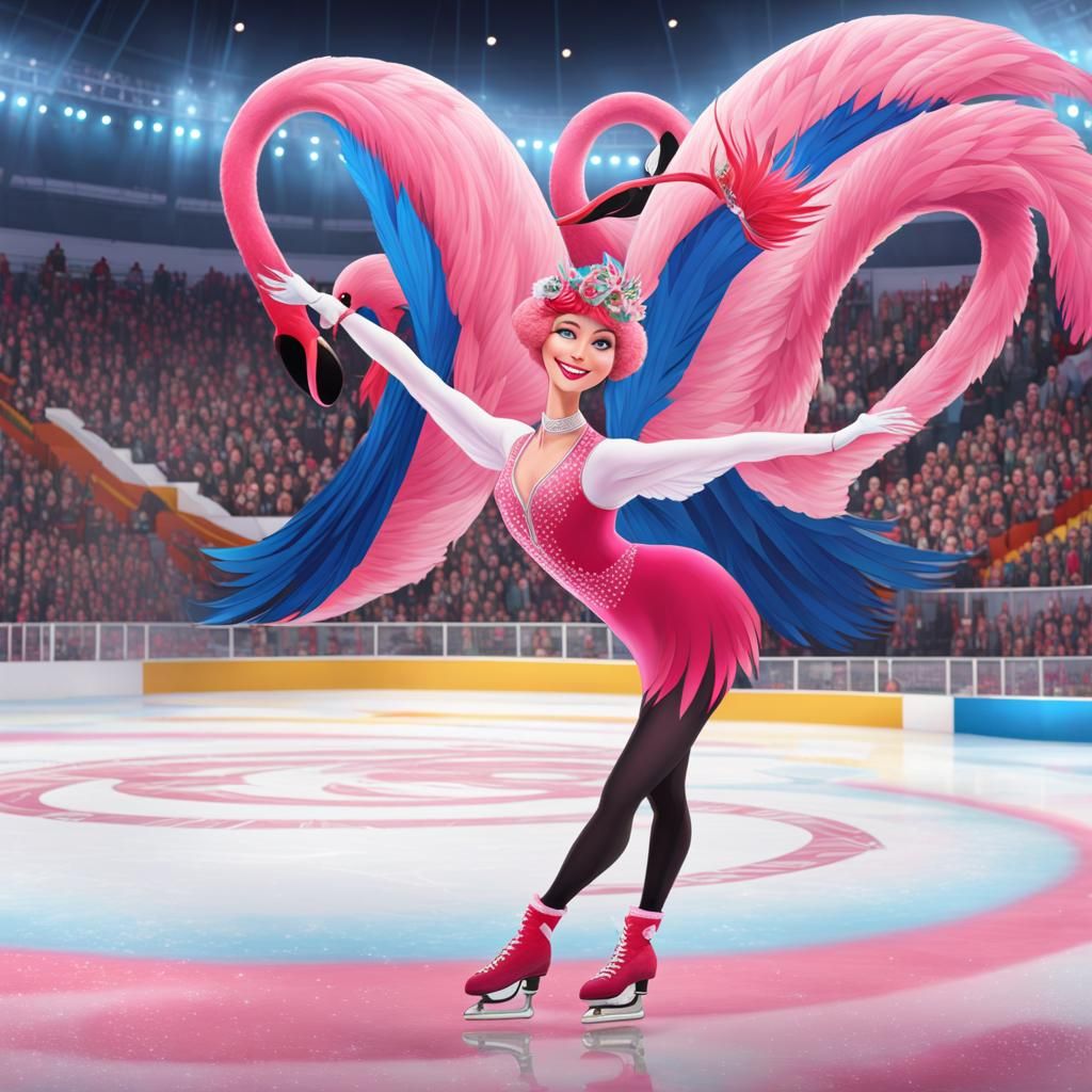 Flamingo-Lady's Graceful Pirouette: Olympic Ice Skating