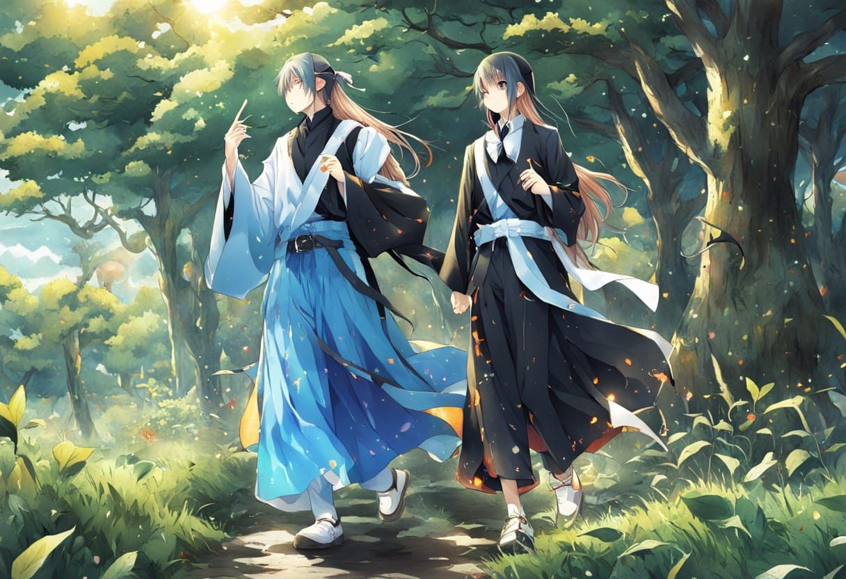 Pandas in a Vibrant Anime Scene