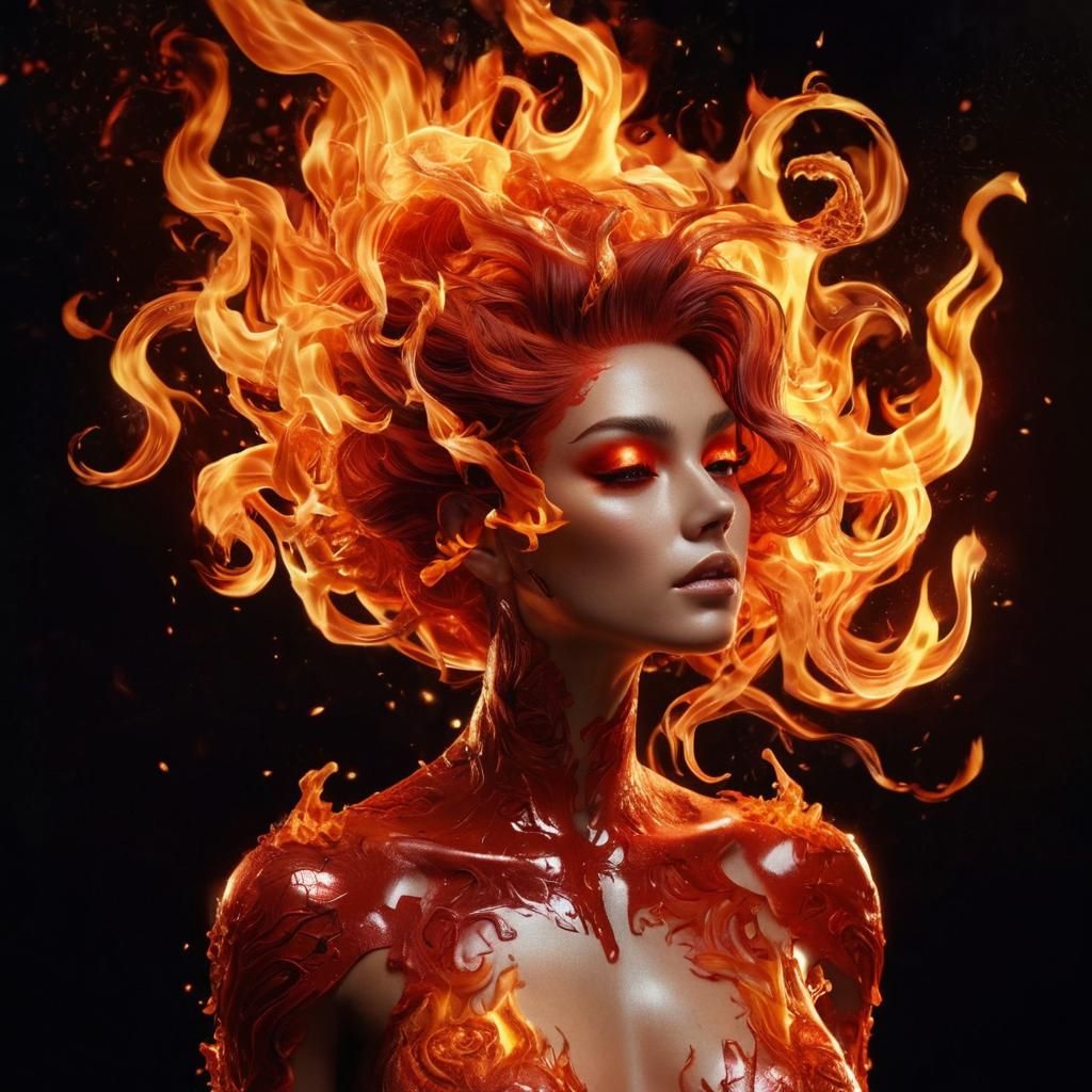 Fiery Fire Goddess Portrait in Hyperrealistic Style