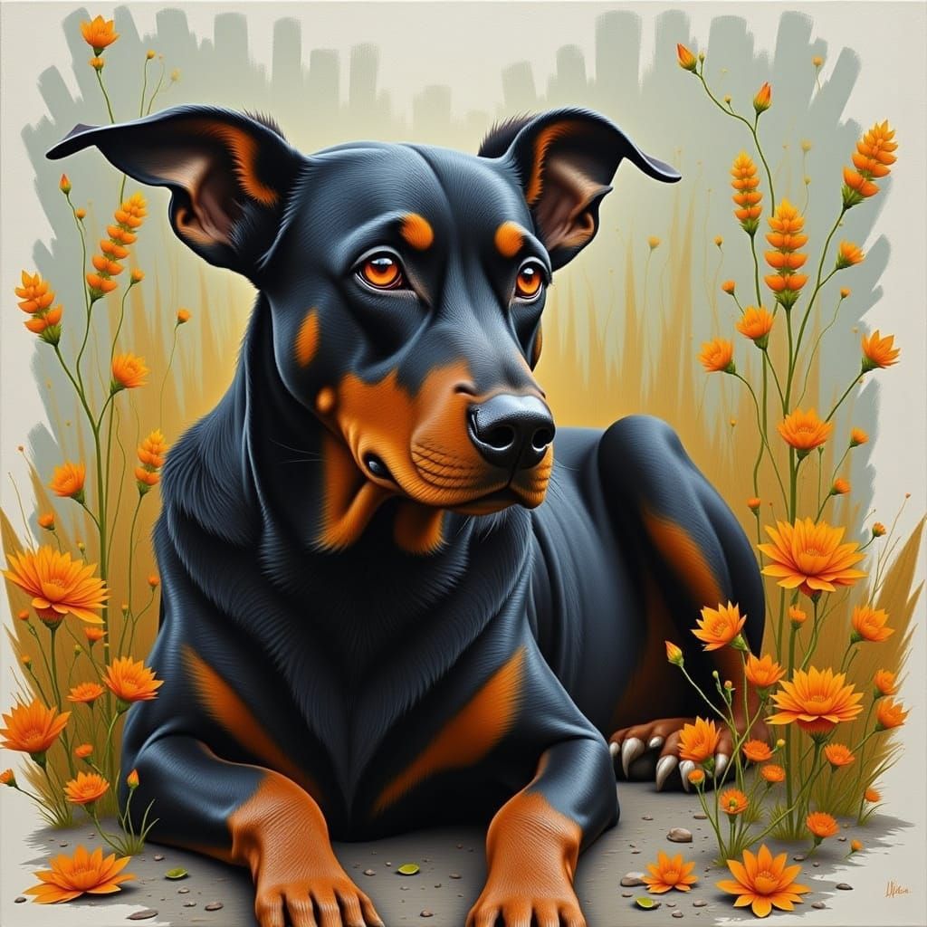 Doberman Breed Portrait in Realistic Digital Art