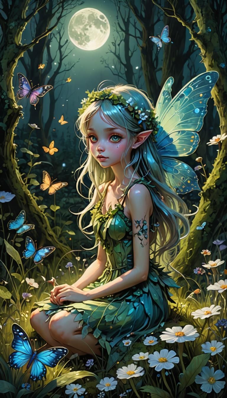 Moonlight Fairy in Enchanted Forest: Graffiti Art Style