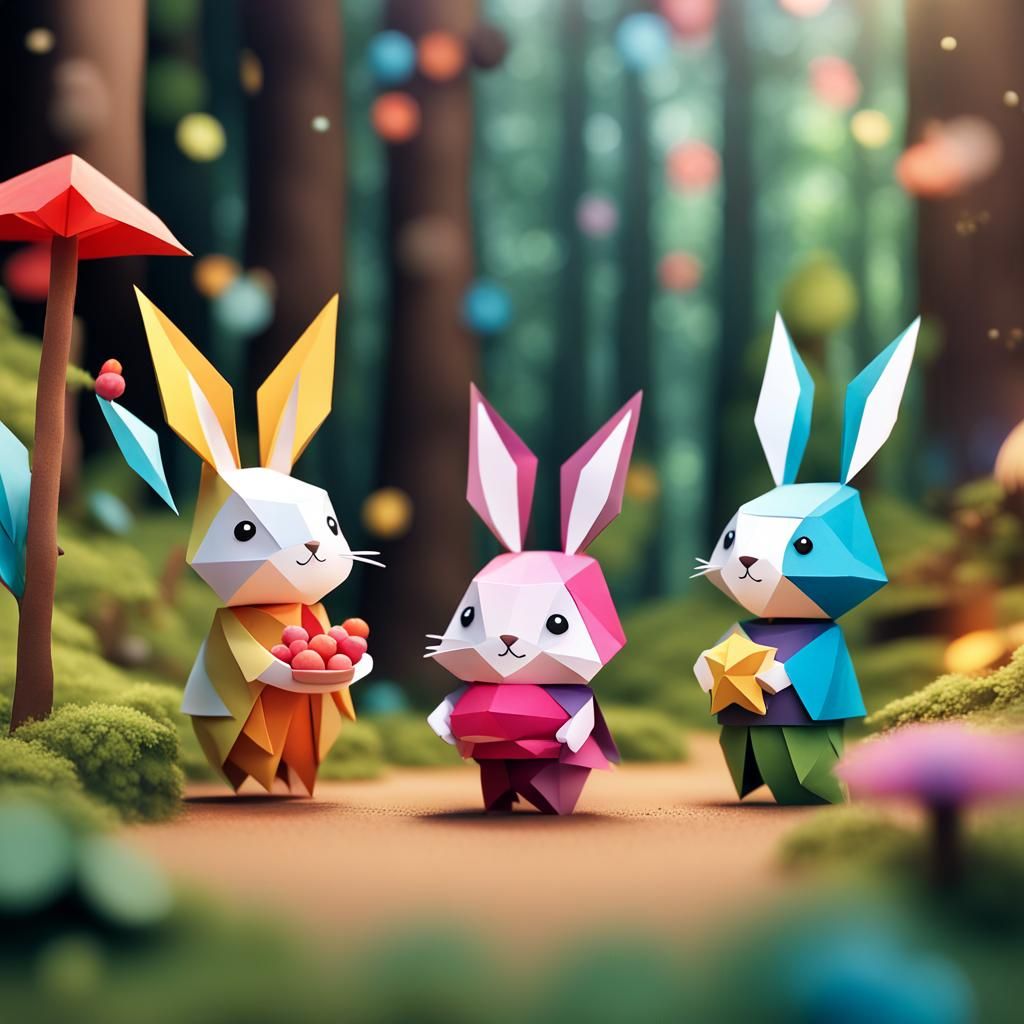 Magical Woodland Scene with Origami Animals