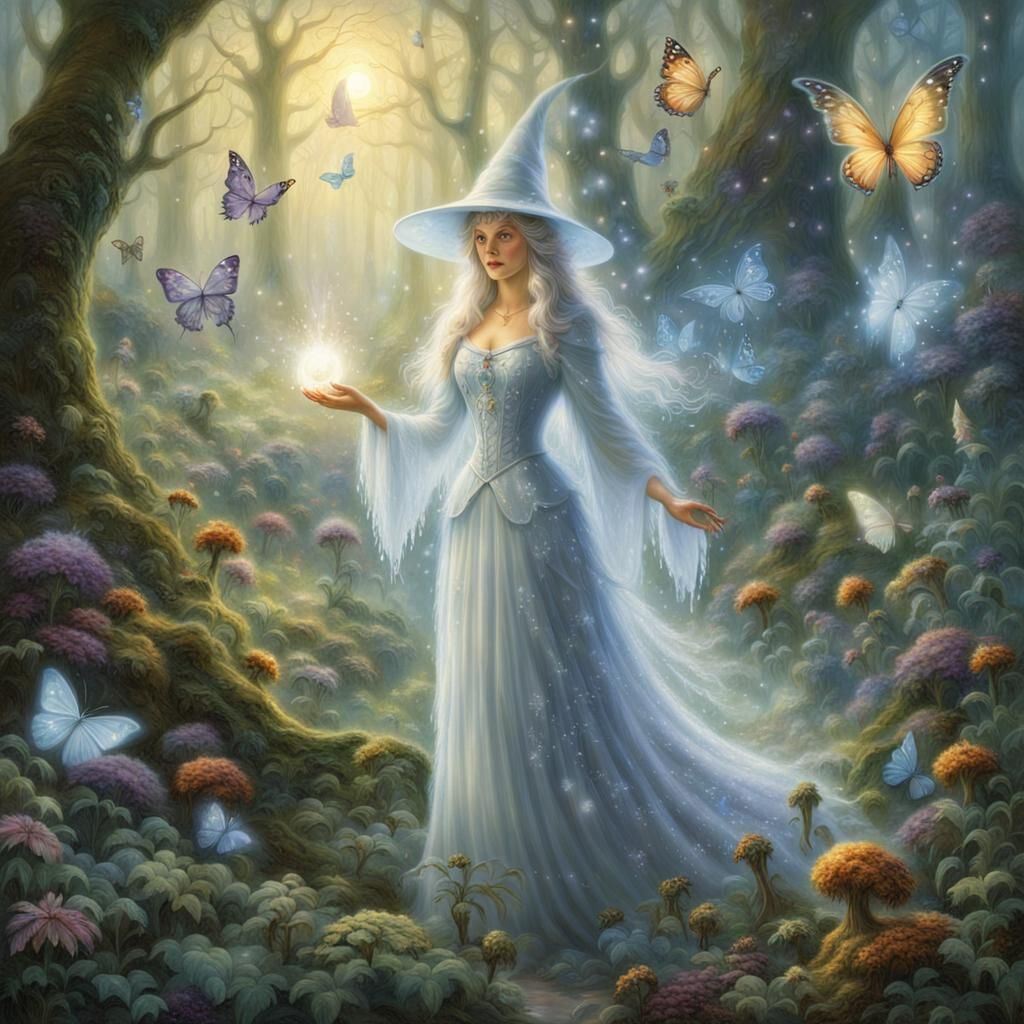 Enchanted White Witch in Ethereal Forest