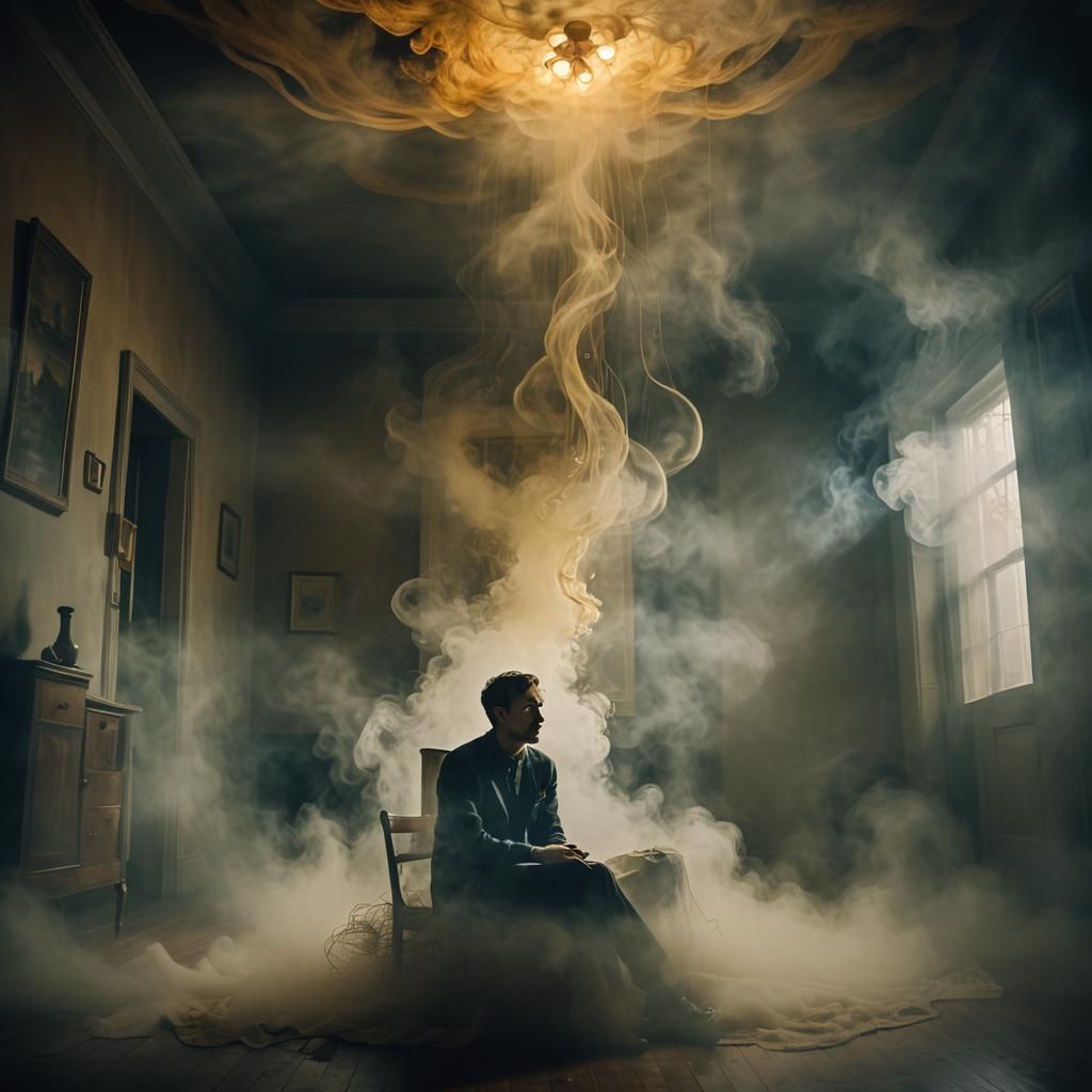 Surrealist Portrait in Fog with Dreamlike Colors