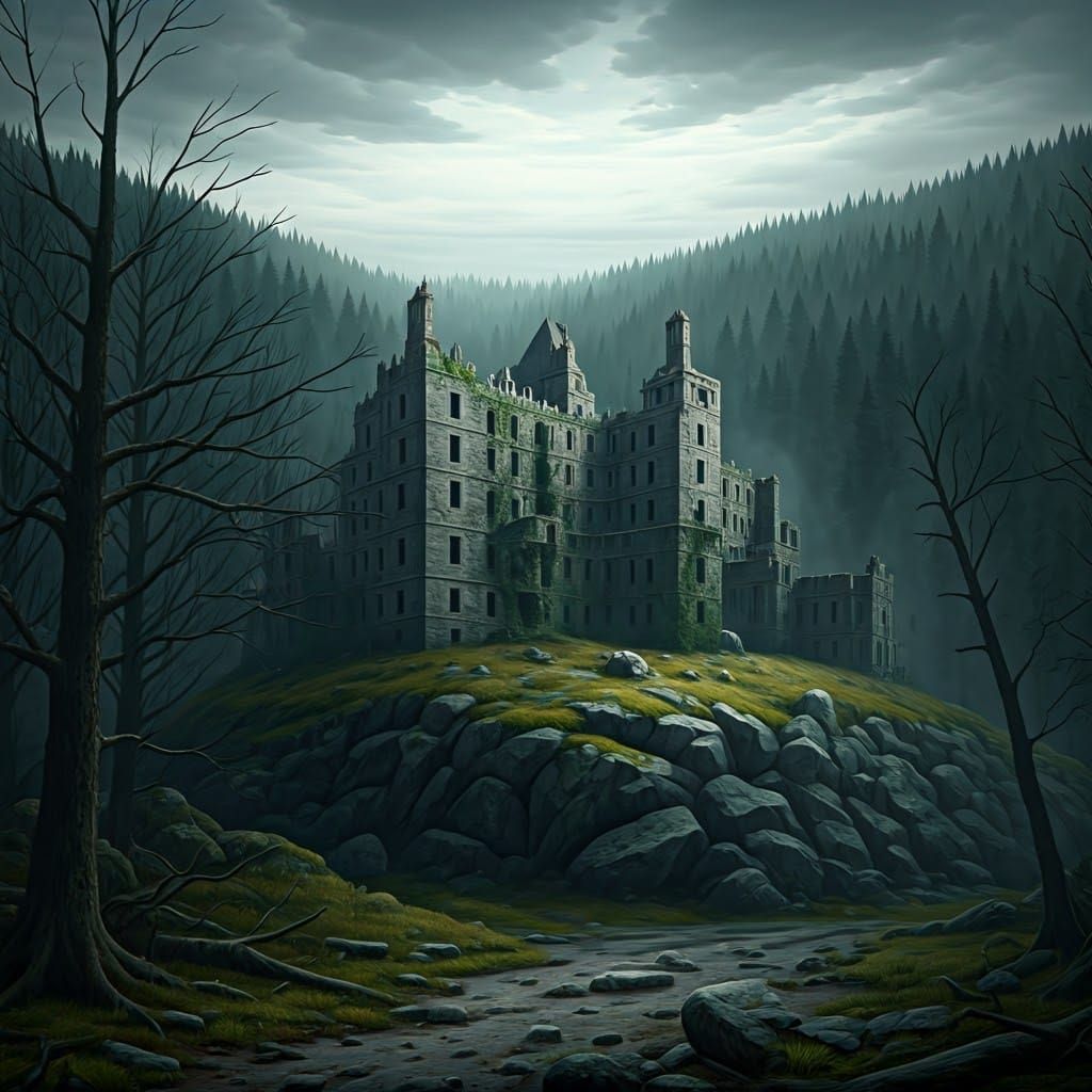 Eerie Abandoned Asylum in Beksiński-Inspired Landscape