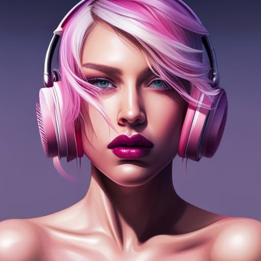 Blonde Girl with Pink Bikini in Hyperrealistic Splash Art