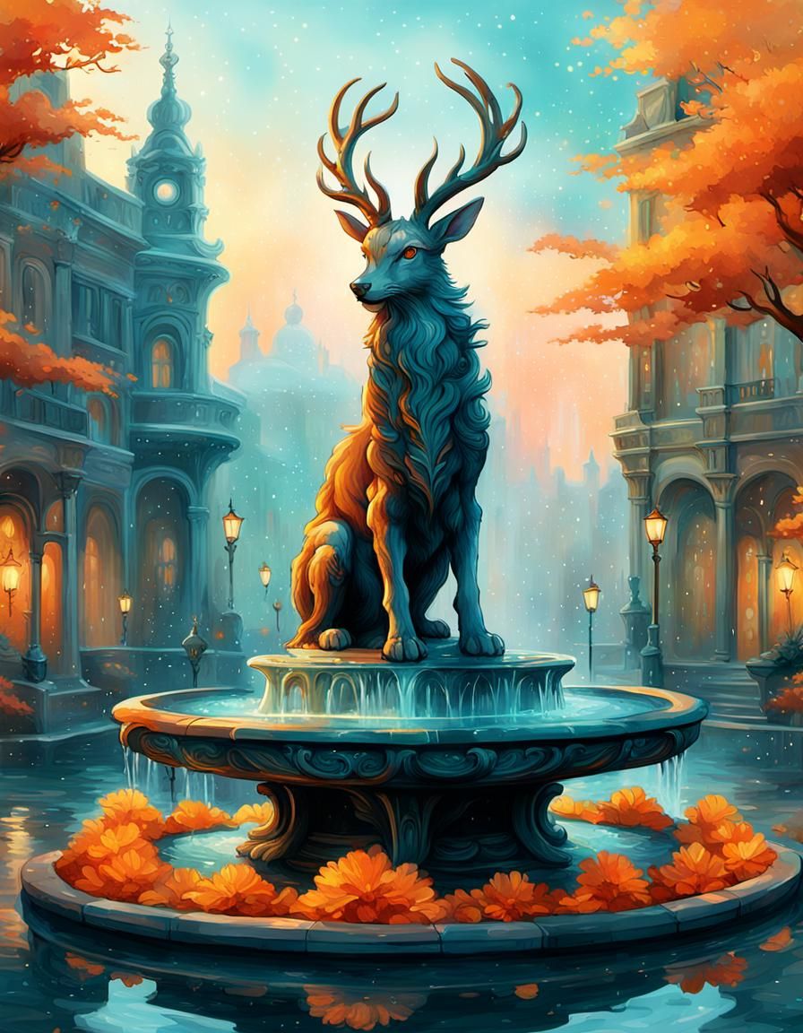 Mystical Wolpertinger Amidst Baroque Cityscapes in Dreamlike...