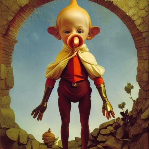 Fiery Pinocchio Portrait in Cel-Shaded Style