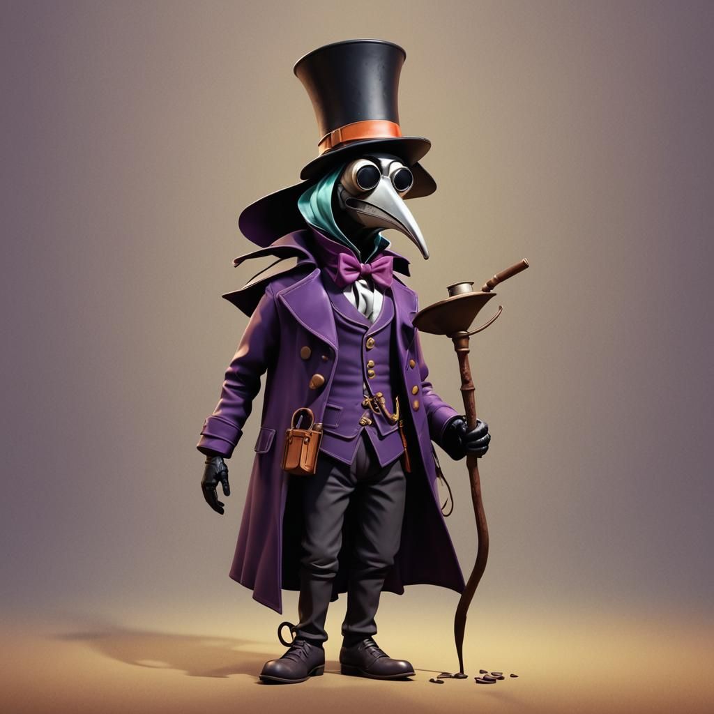 Willy Wonka as Plague Doctor in Pixar Style
