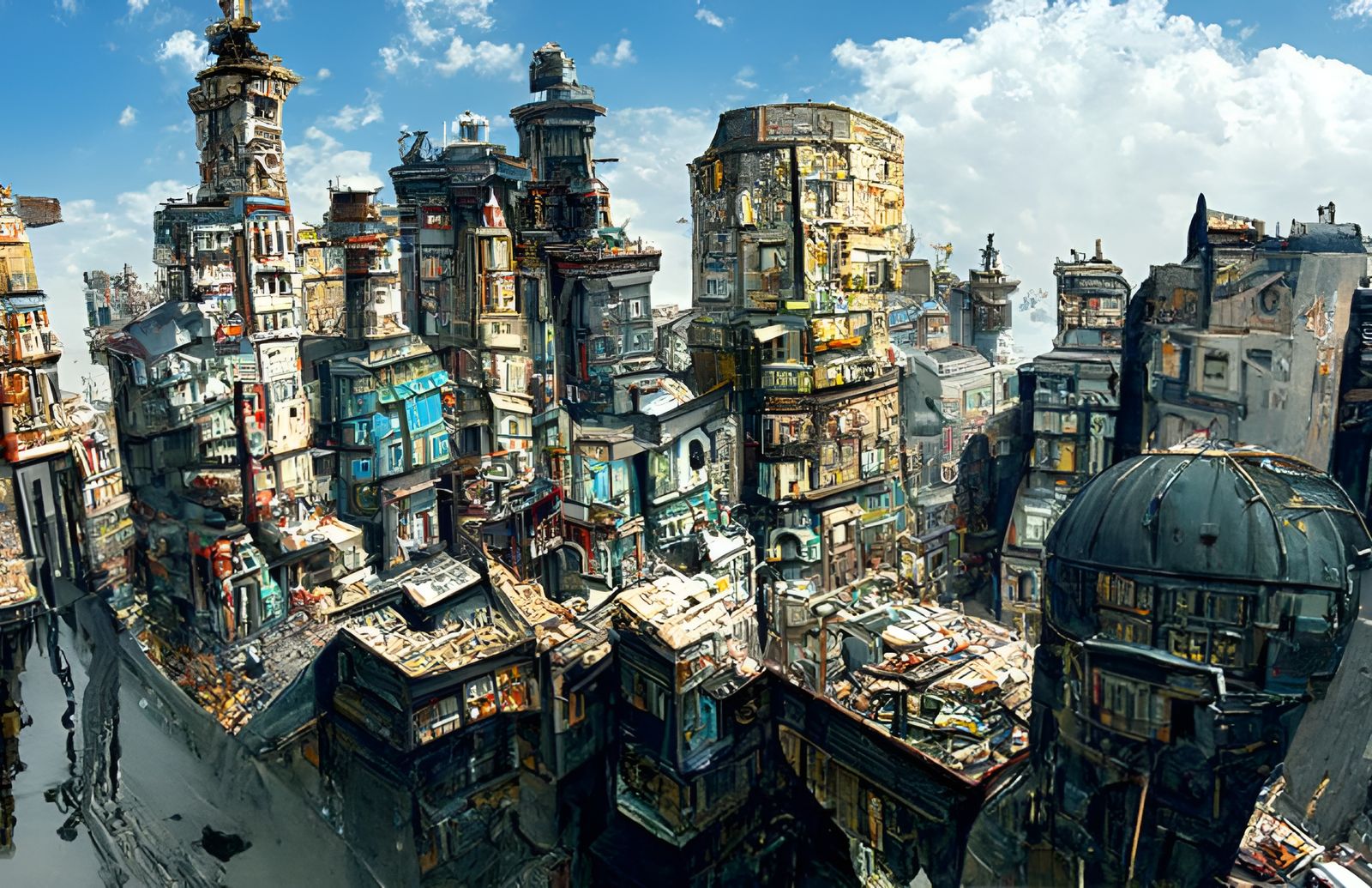 Dystopian Cityscape in Detailed Digital Painting Style