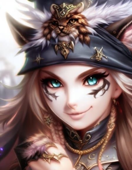 Beautiful Cat Girl Pirate in Fantasy JRPG Style
