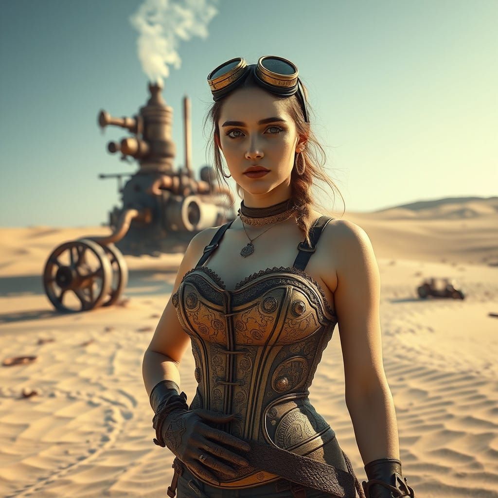 Steampunk Desert Explorer in Mystical Ruins