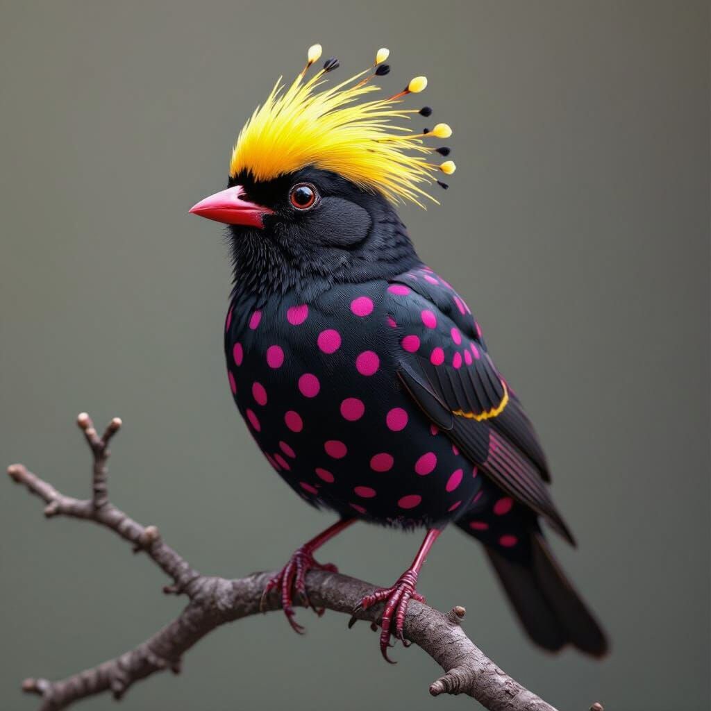 hyper-realistic bird perched on a branch, with a sleek black...