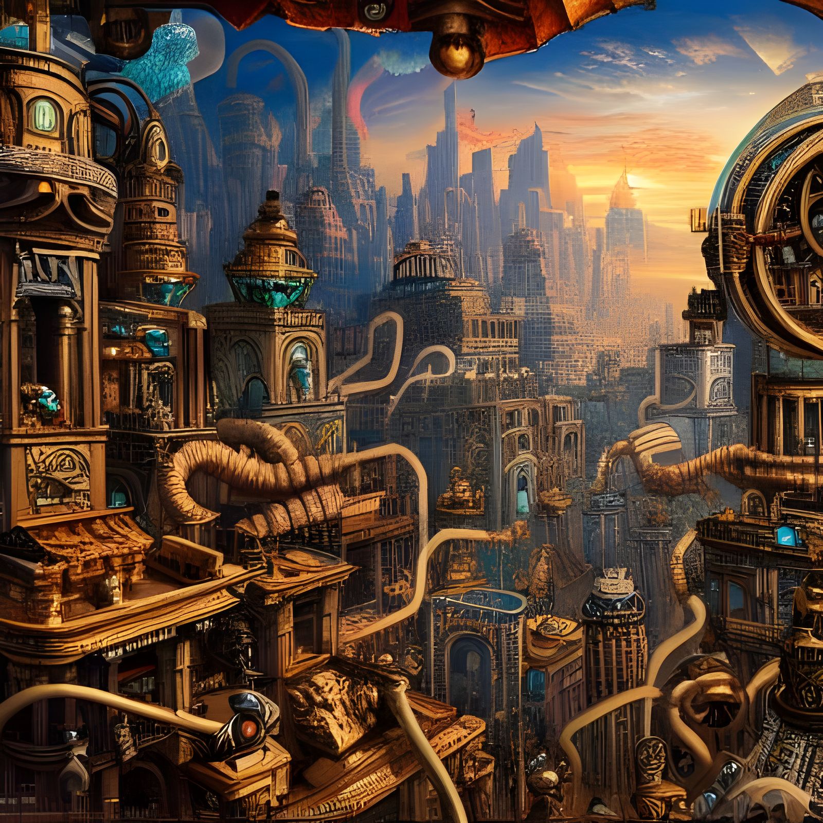 Epic Steampunk City of Gods: Hyper Detailed Painting