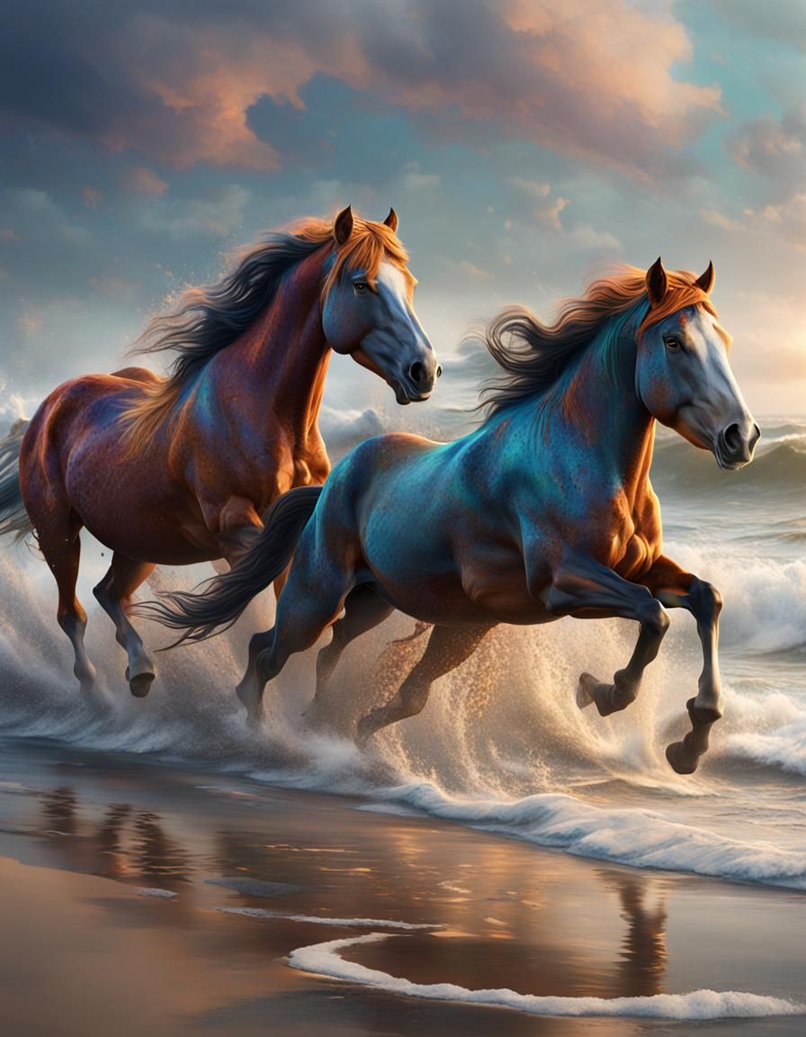 Wild Horses Run Free on Atlantic Shore