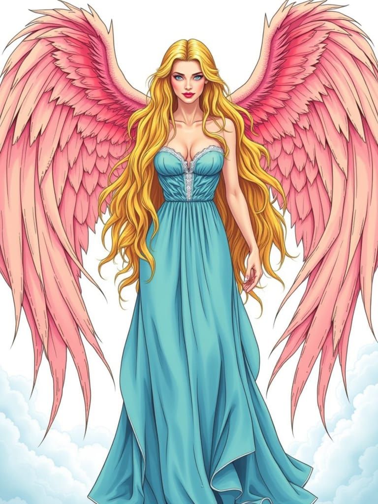 Angel with Pink Gradient Wings in Pop-Art Style