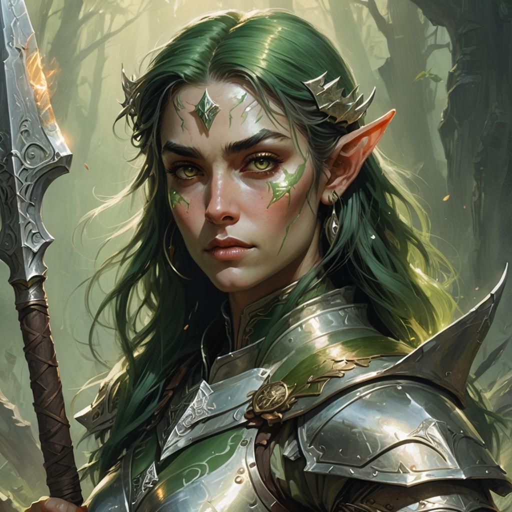 Half-Elf Paladin Portrait in Frank Frazetta Style