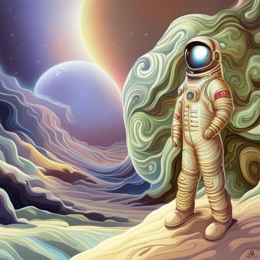 Astronaut on Moon in Abstract Fractal Style