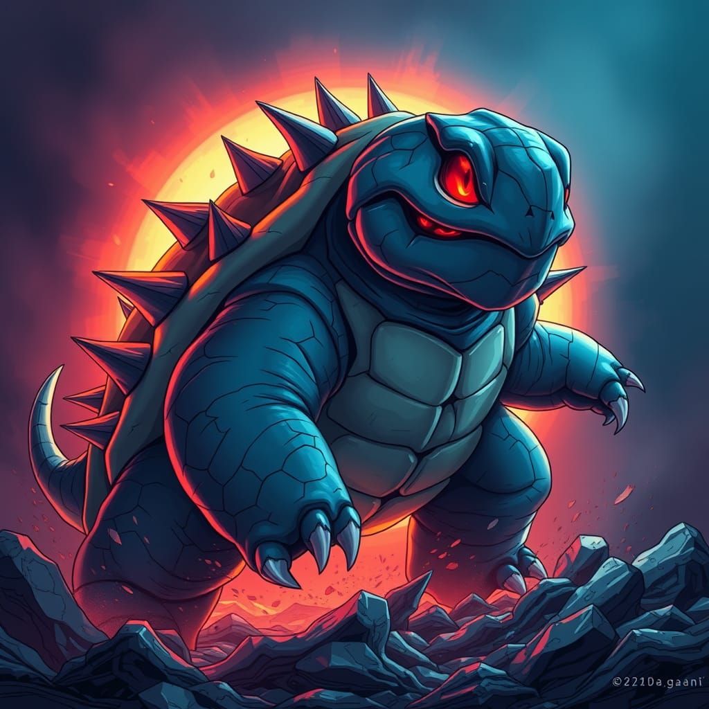 Demonic Blastoise Rises from the Depths in Anime-Style Horro...