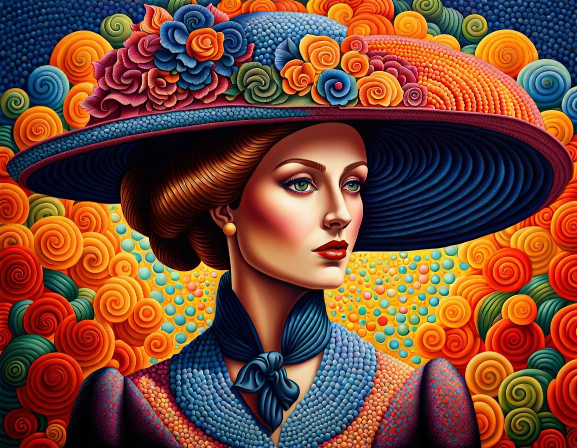 pointillism portrait of a victorian lady in a big hat III
